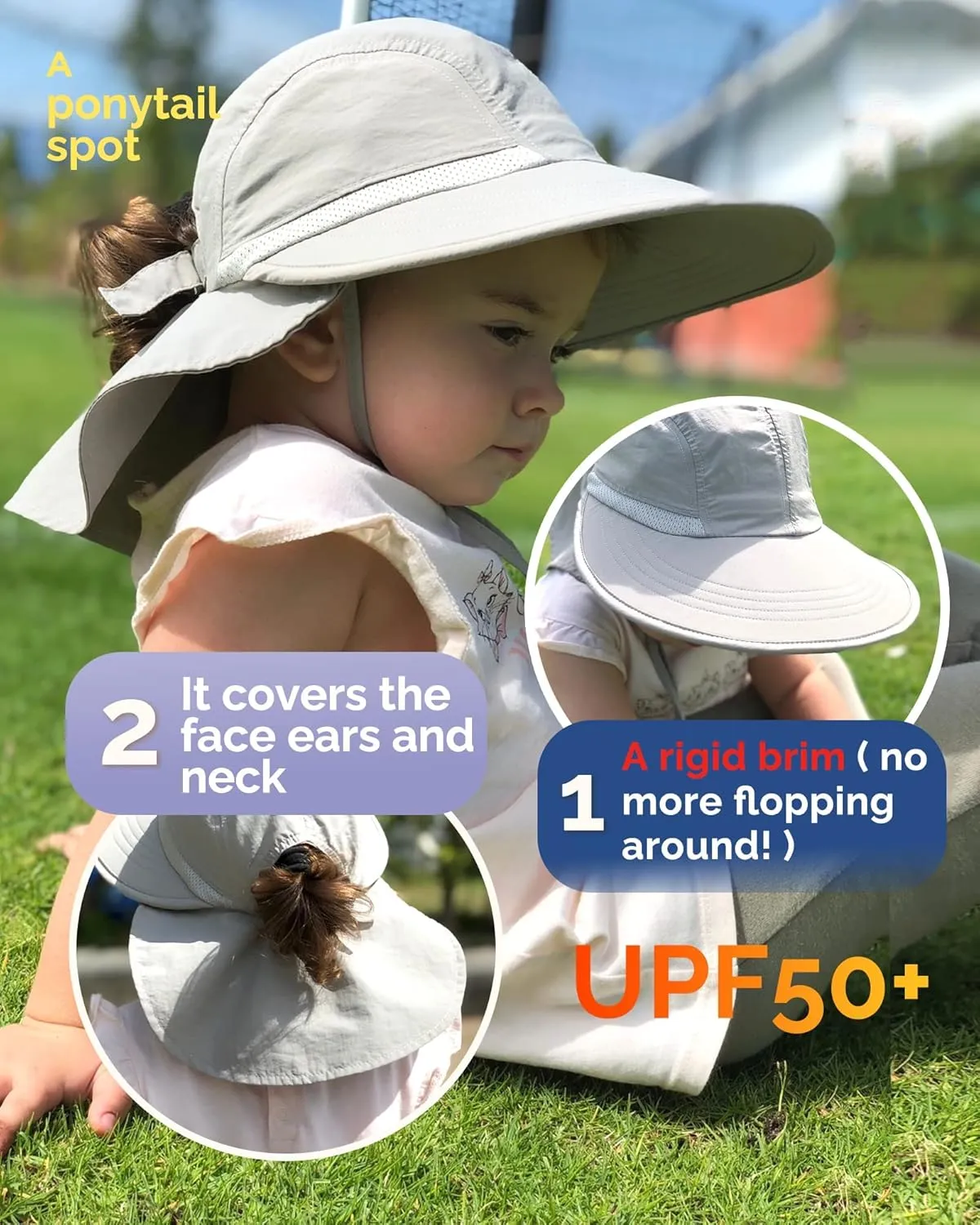 Camptrace Toddler Kids Sun Hats with Neck Flap UPF 50  UV Protection Wide Rigid Brim Boys Girls Beach Swim Sunhat