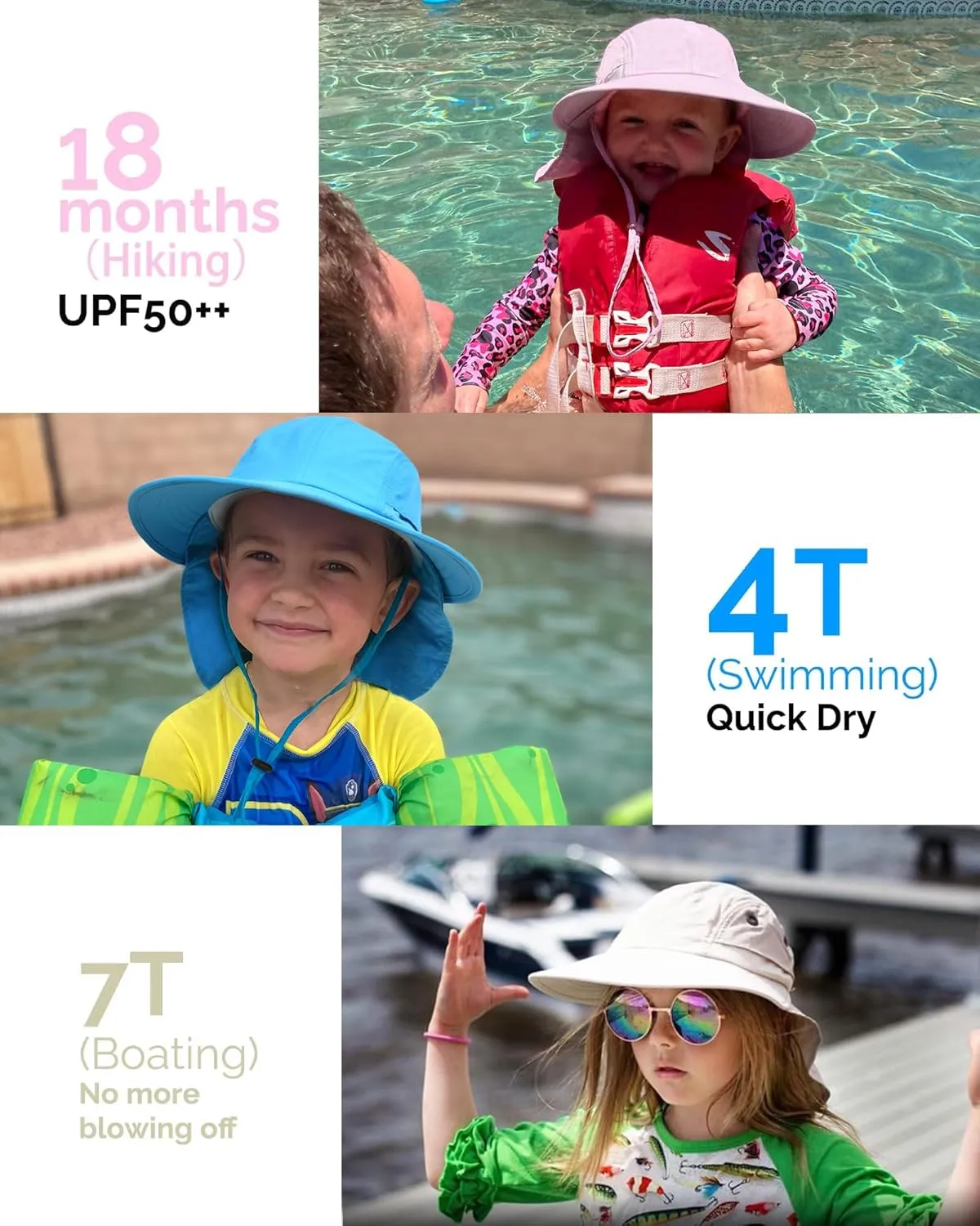 Camptrace Toddler Kids Sun Hats with Neck Flap UPF 50  UV Protection Wide Rigid Brim Boys Girls Beach Swim Sunhat
