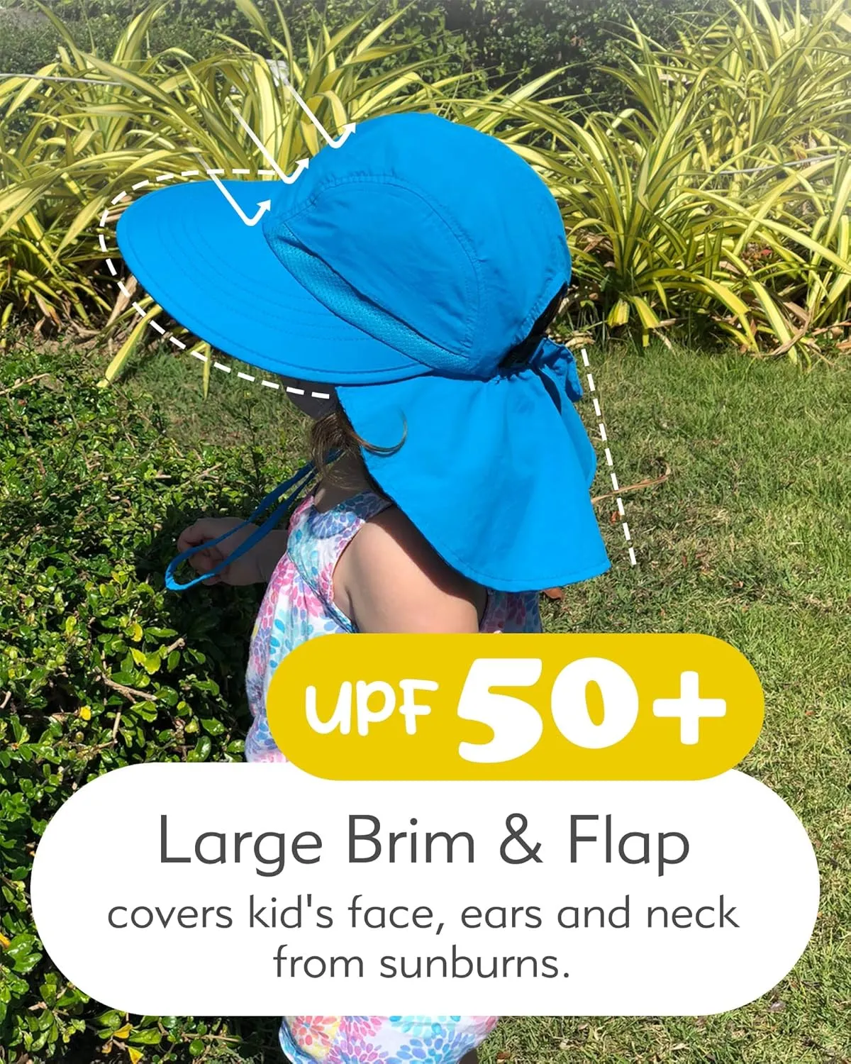 Camptrace Toddler Kids Sun Hats with Neck Flap UPF 50  UV Protection Wide Rigid Brim Boys Girls Beach Swim Sunhat