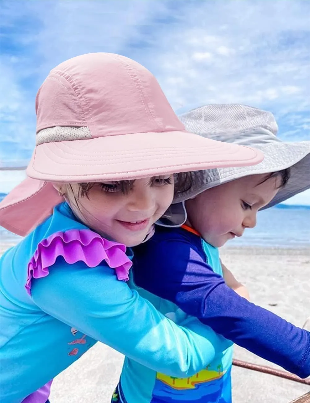 Camptrace Toddler Kids Sun Hats with Neck Flap UPF 50  UV Protection Wide Rigid Brim Boys Girls Beach Swim Sunhat