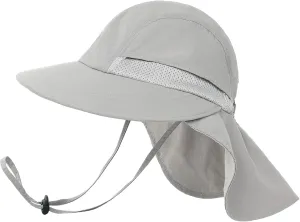 Camptrace Toddler Kids Sun Hats with Neck Flap UPF 50  UV Protection Wide Rigid Brim Boys Girls Beach Swim Sunhat