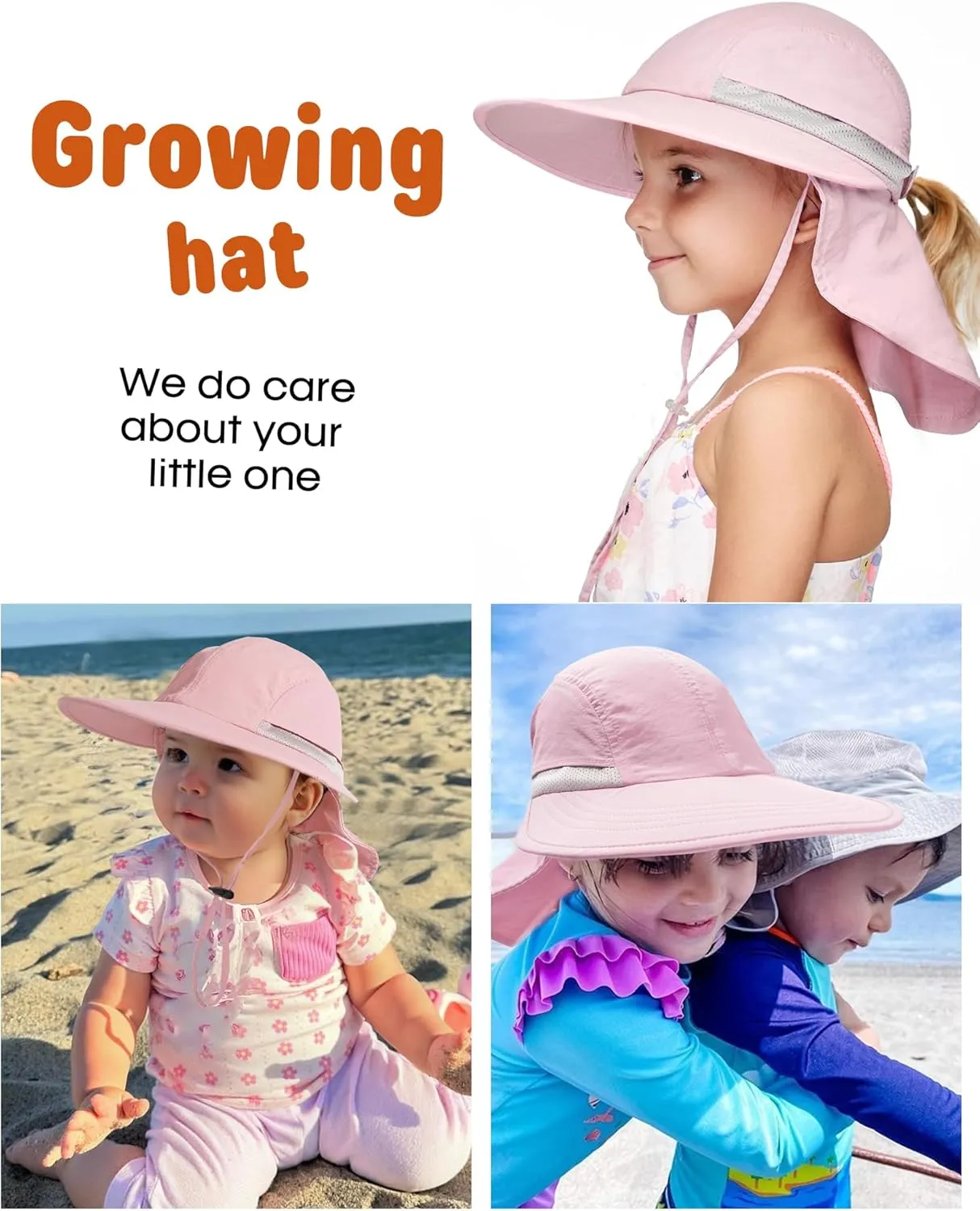Camptrace Toddler Kids Sun Hats with Neck Flap UPF 50  UV Protection Wide Rigid Brim Boys Girls Beach Swim Sunhat