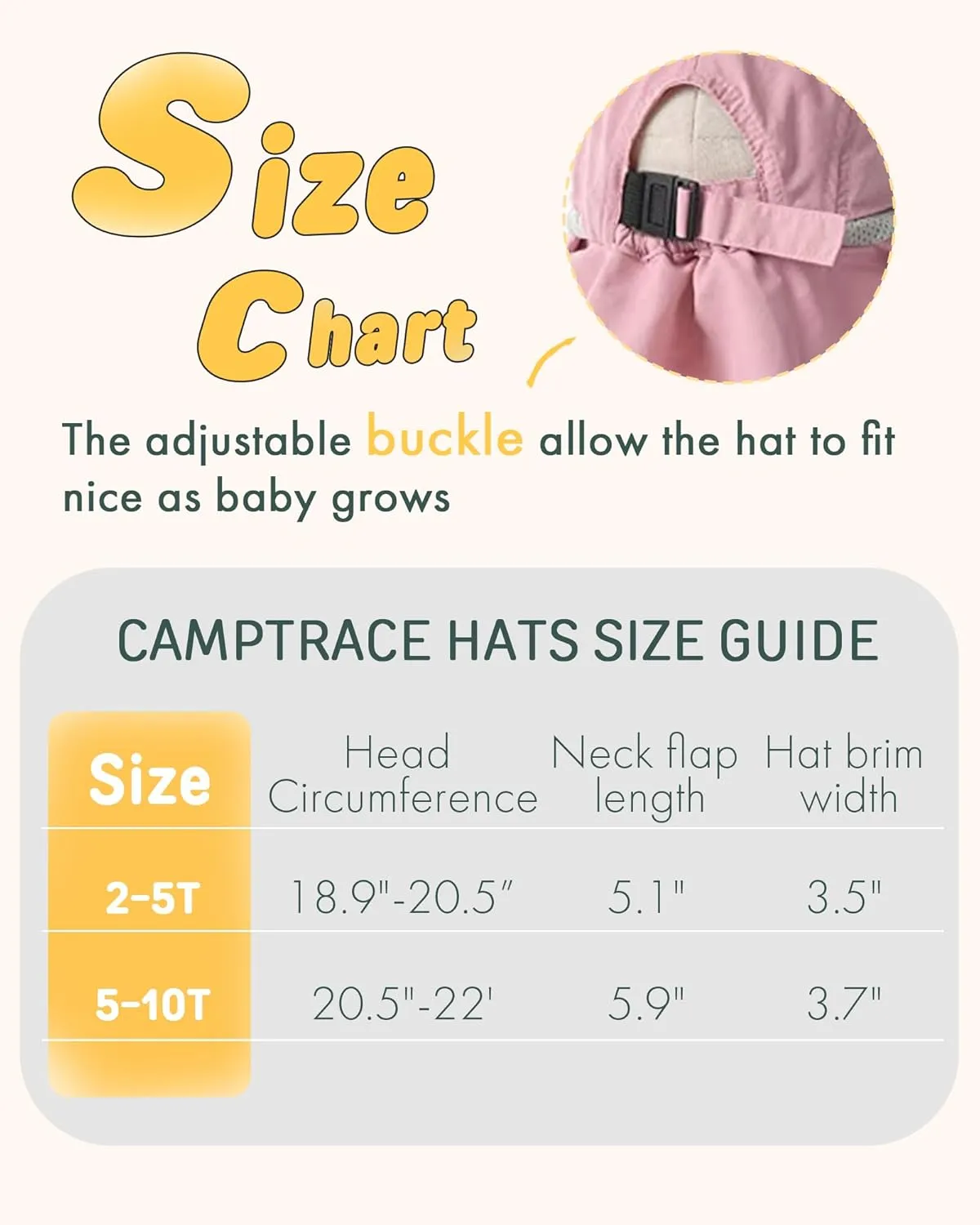 Camptrace Toddler Kids Sun Hats with Neck Flap UPF 50  UV Protection Wide Rigid Brim Boys Girls Beach Swim Sunhat