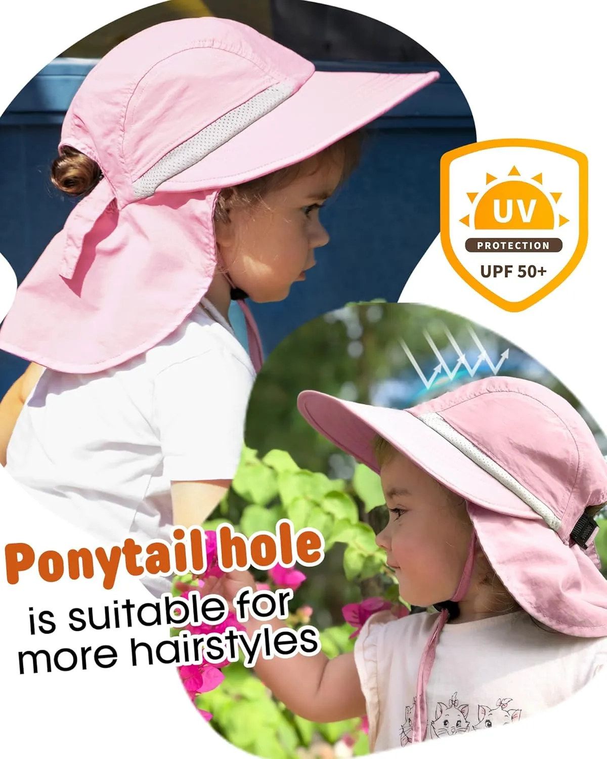 Camptrace Toddler Kids Sun Hats with Neck Flap UPF 50  UV Protection Wide Rigid Brim Boys Girls Beach Swim Sunhat