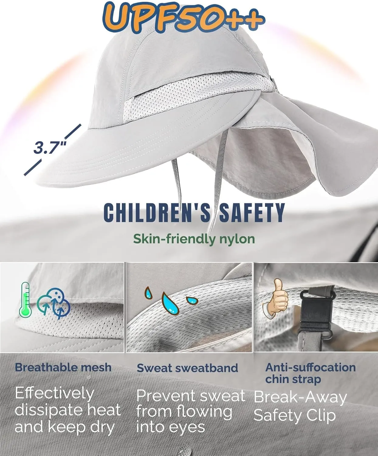 Camptrace Toddler Kids Sun Hats with Neck Flap UPF 50  UV Protection Wide Rigid Brim Boys Girls Beach Swim Sunhat