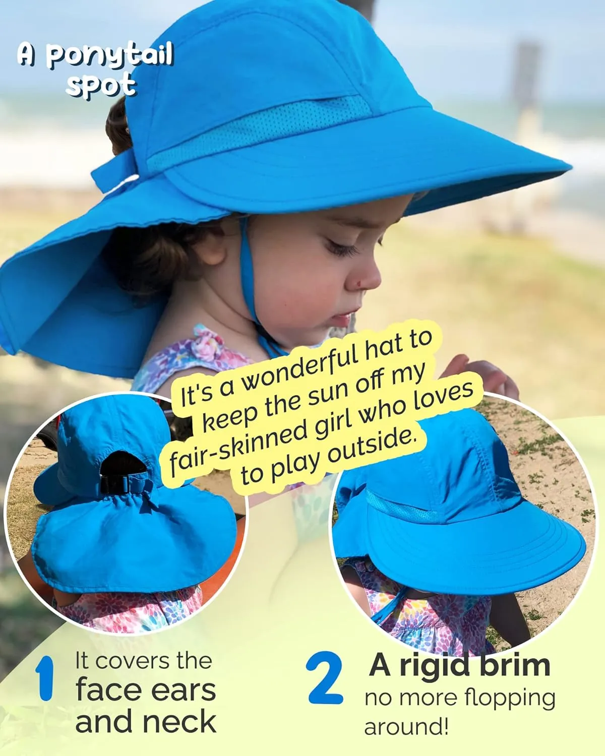 Camptrace Toddler Kids Sun Hats with Neck Flap UPF 50  UV Protection Wide Rigid Brim Boys Girls Beach Swim Sunhat