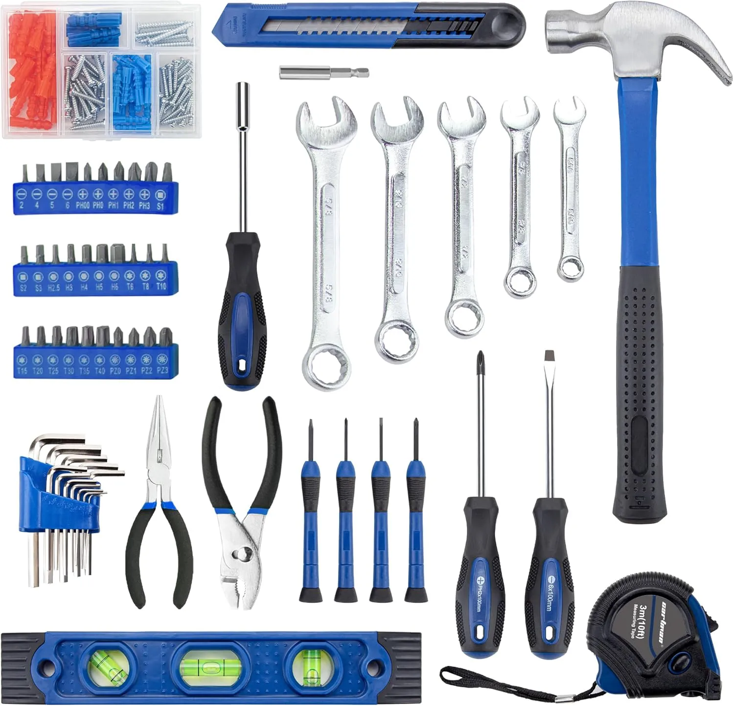 CARTMAN Tool Set General Hand Tool Kit with Plastic Toolbox Storage Case Automotive Wrench Sets Blue