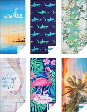 Casa Platino Beach Towels 6 Pack  Large 71"x32" Sand Free Microfiber Towel, Quick Dry and Lightweight, Double-Sided Printed Beach Towel for Women, Travel, Camping & Vacation  Henley