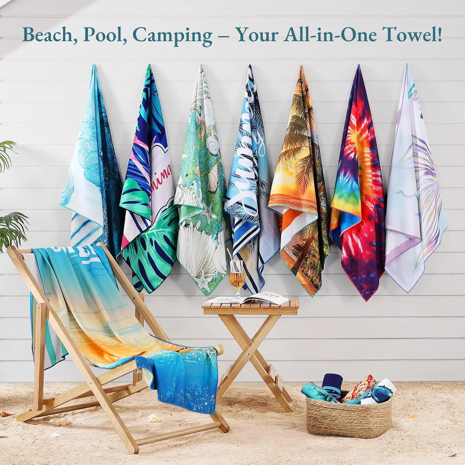 Casa Platino Beach Towels 6 Pack  Large 71"x32" Sand Free Microfiber Towel, Quick Dry and Lightweight, Double-Sided Printed Beach Towel for Women, Travel, Camping & Vacation  Henley