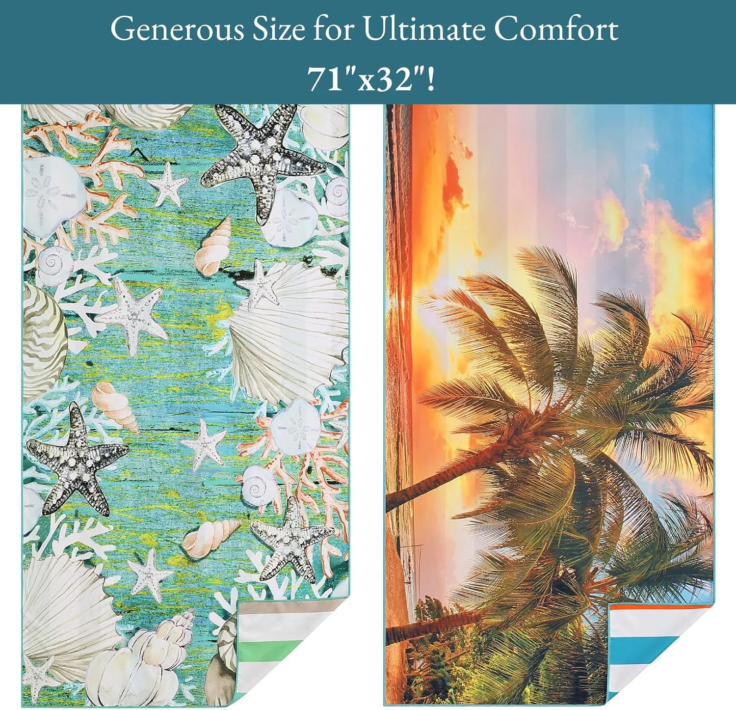 Casa Platino Beach Towels 6 Pack  Large 71"x32" Sand Free Microfiber Towel, Quick Dry and Lightweight, Double-Sided Printed Beach Towel for Women, Travel, Camping & Vacation  Henley
