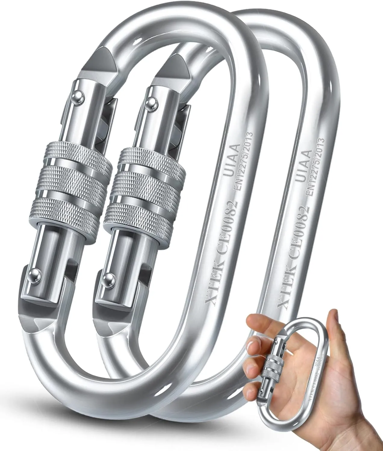 Climbing Carabiner  UIAA CE Rated 25kN/5620LB  Heavy Duty Twist Locking Carabiner Clip - Industrial Strength Large Steel Oval Carabiners - Rock Climbing Caribeener Clips for Rigging, Ropes