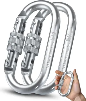 Climbing Carabiner  UIAA CE Rated 25kN/5620LB  Heavy Duty Twist Locking Carabiner Clip - Industrial Strength Large Steel Oval Carabiners - Rock Climbing Caribeener Clips for Rigging, Ropes