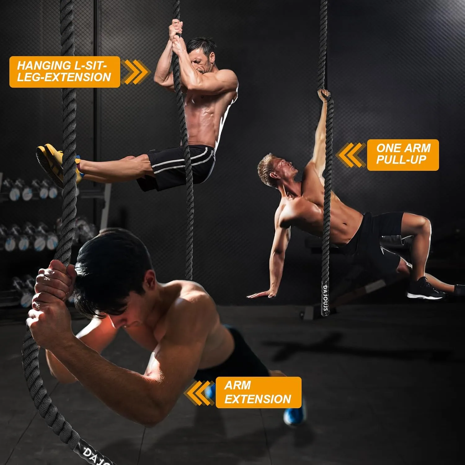 Climbing Rope 1.5 Inch Diameter 10/15 / 20/30 Feet Length Gym Climbing Rope for Workout Fitness & Strength Training, Gym Rope, Exercise Climbing Rope in Black for Adults Outdoor & Indoor