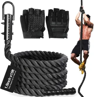 Climbing Rope 1.5 Inch Diameter 10/15 / 20/30 Feet Length Gym Climbing Rope for Workout Fitness & Strength Training, Gym Rope, Exercise Climbing Rope in Black for Adults Outdoor & Indoor