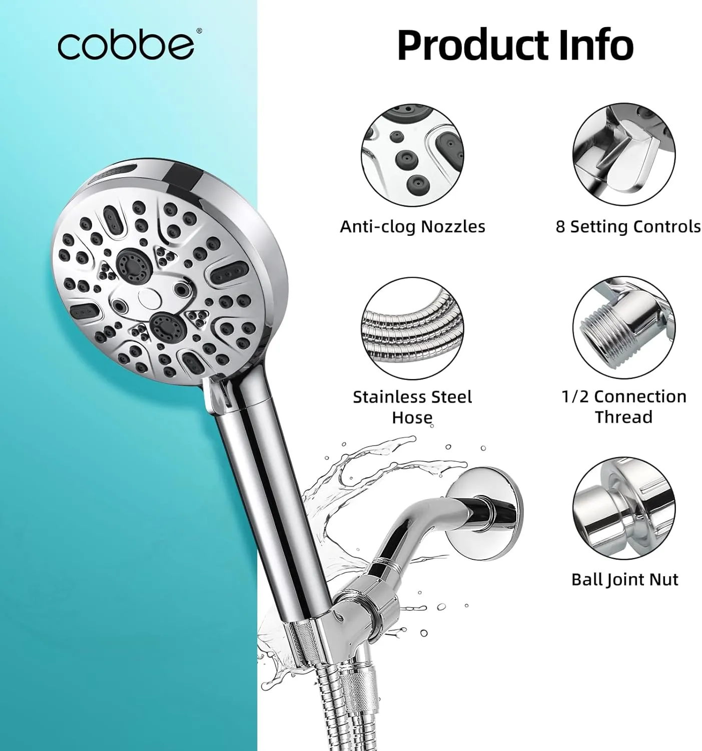 Cobbe Filtered Shower Head with Handheld, High Pressure 9 Spray Mode Showerhead with Filters, detachable shower head, Water Softener for Hard Water Remove Chlorine and Harmful Substance, Chrome