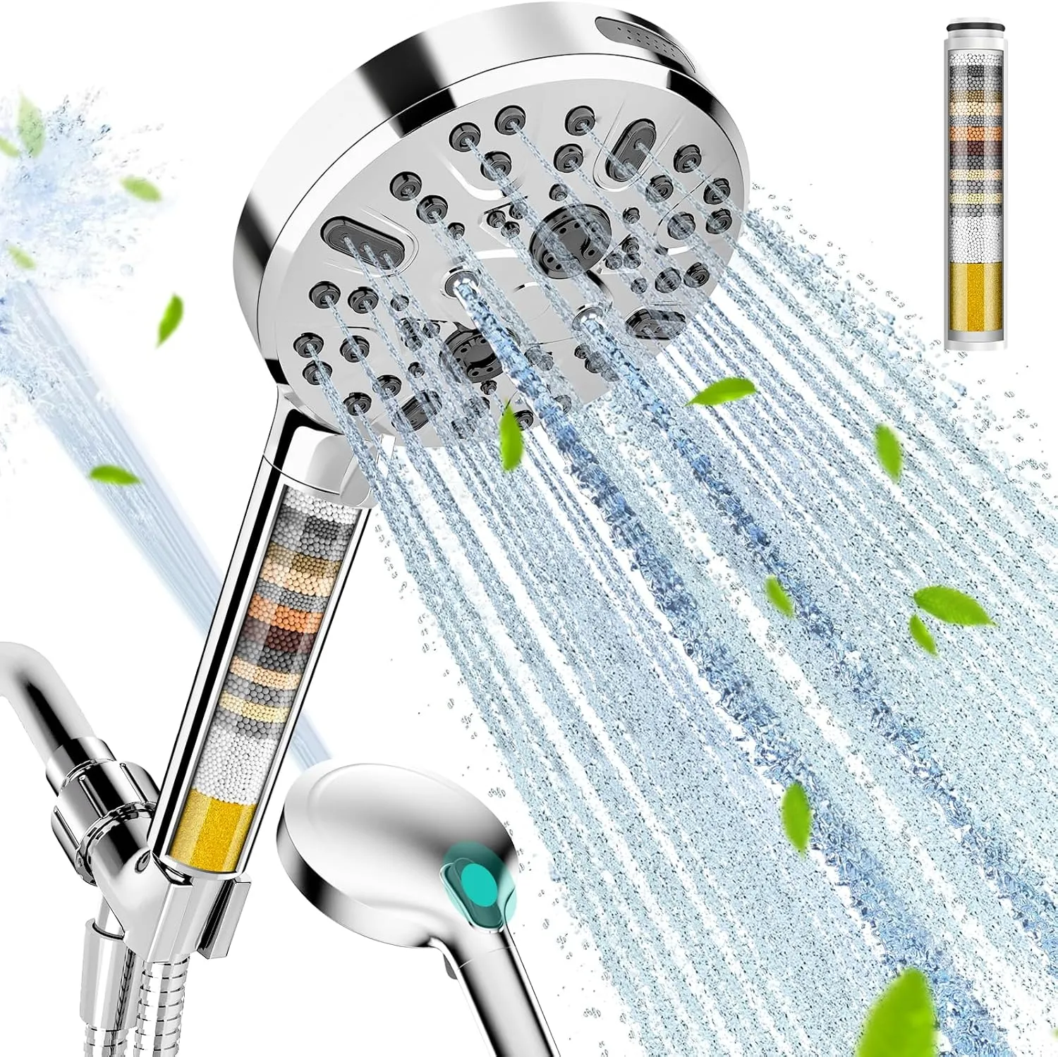 Cobbe Filtered Shower Head with Handheld, High Pressure 9 Spray Mode Showerhead with Filters, detachable shower head, Water Softener for Hard Water Remove Chlorine and Harmful Substance, Chrome