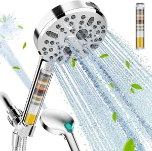 Cobbe Filtered Shower Head with Handheld, High Pressure 9 Spray Mode Showerhead with Filters, detachable shower head, Water Softener for Hard Water Remove Chlorine and Harmful Substance, Chrome