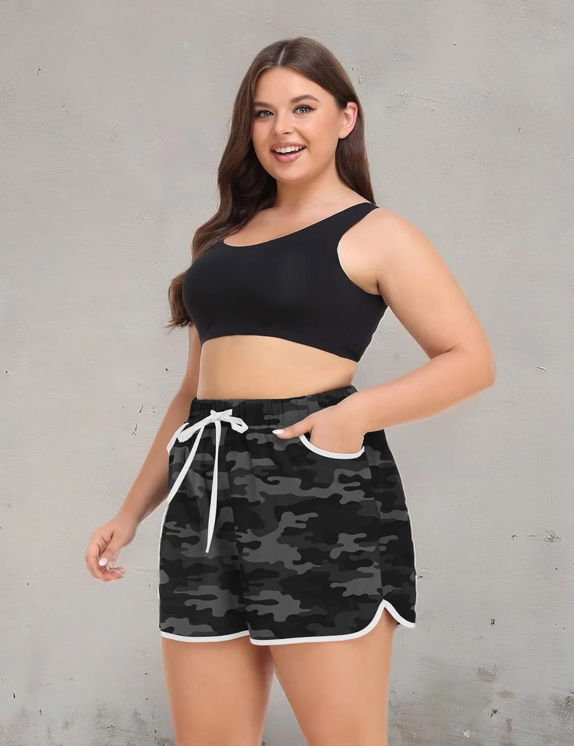 COOTRY Womens Plus Size Beach Shorts Quick Dry Drawstring Board Shorts Swim Shorts with Pockets