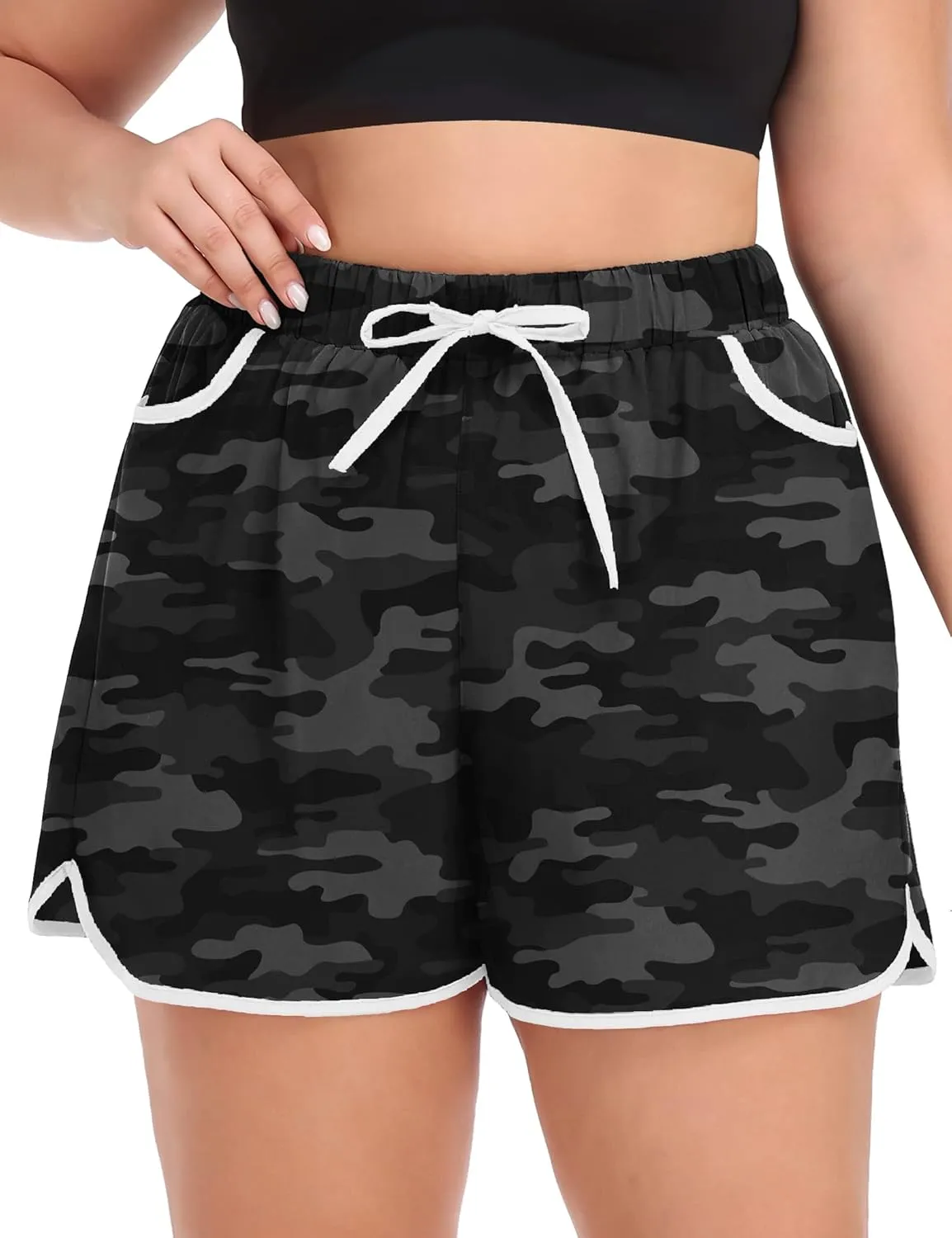 COOTRY Womens Plus Size Beach Shorts Quick Dry Drawstring Board Shorts Swim Shorts with Pockets