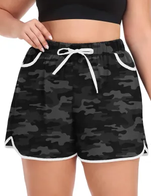 COOTRY Womens Plus Size Beach Shorts Quick Dry Drawstring Board Shorts Swim Shorts with Pockets