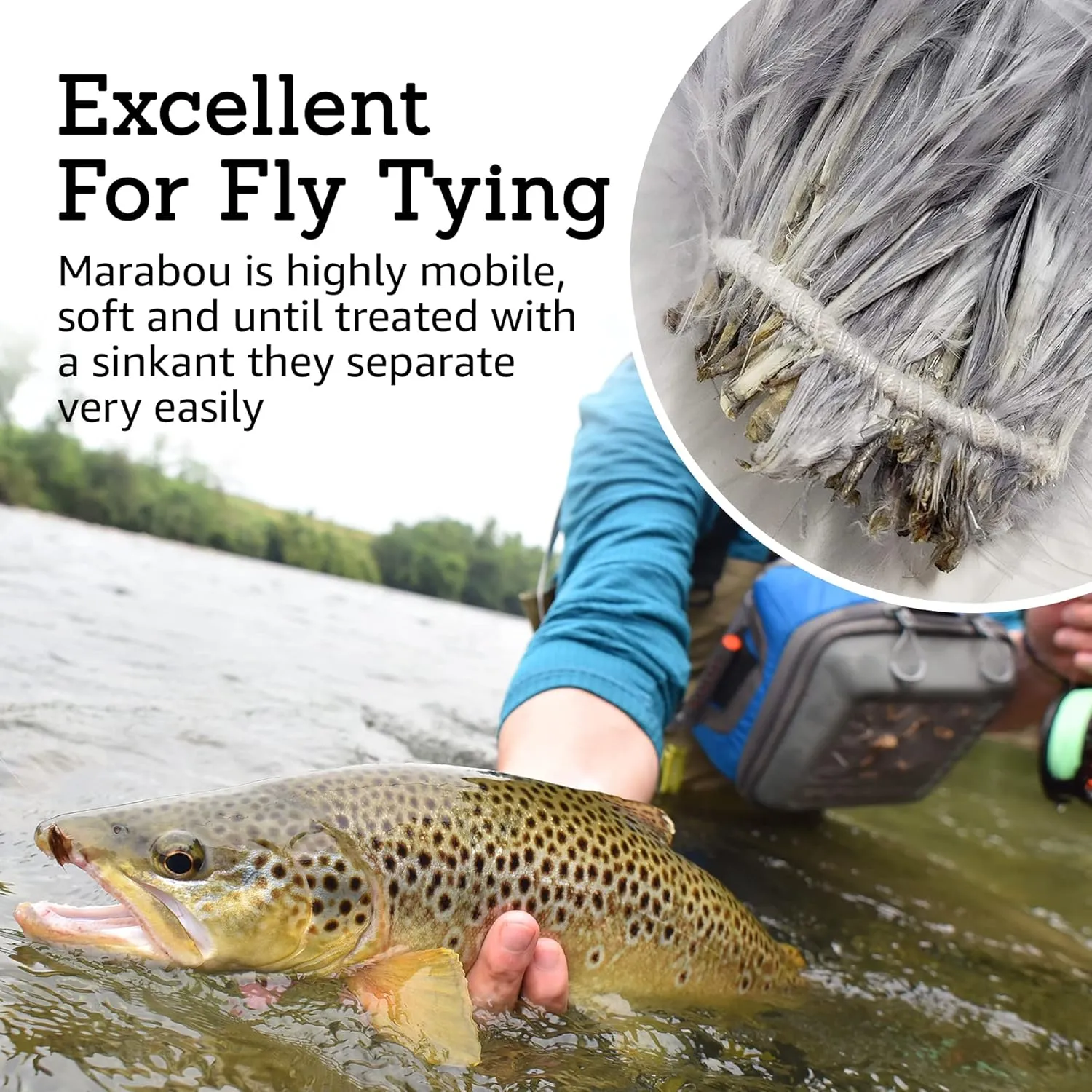Creative Angler Strung Marabou Bird Feathers for Tying Fly Fishing Flies - Fly Tying Accessories - Perfect Choice for Tail & Wings and Easy to Tie On The Lure
