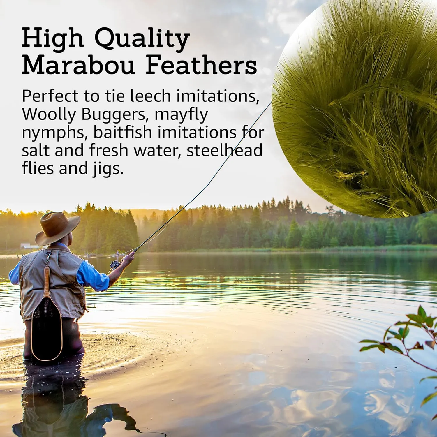 Creative Angler Strung Marabou Bird Feathers for Tying Fly Fishing Flies - Fly Tying Accessories - Perfect Choice for Tail & Wings and Easy to Tie On The Lure