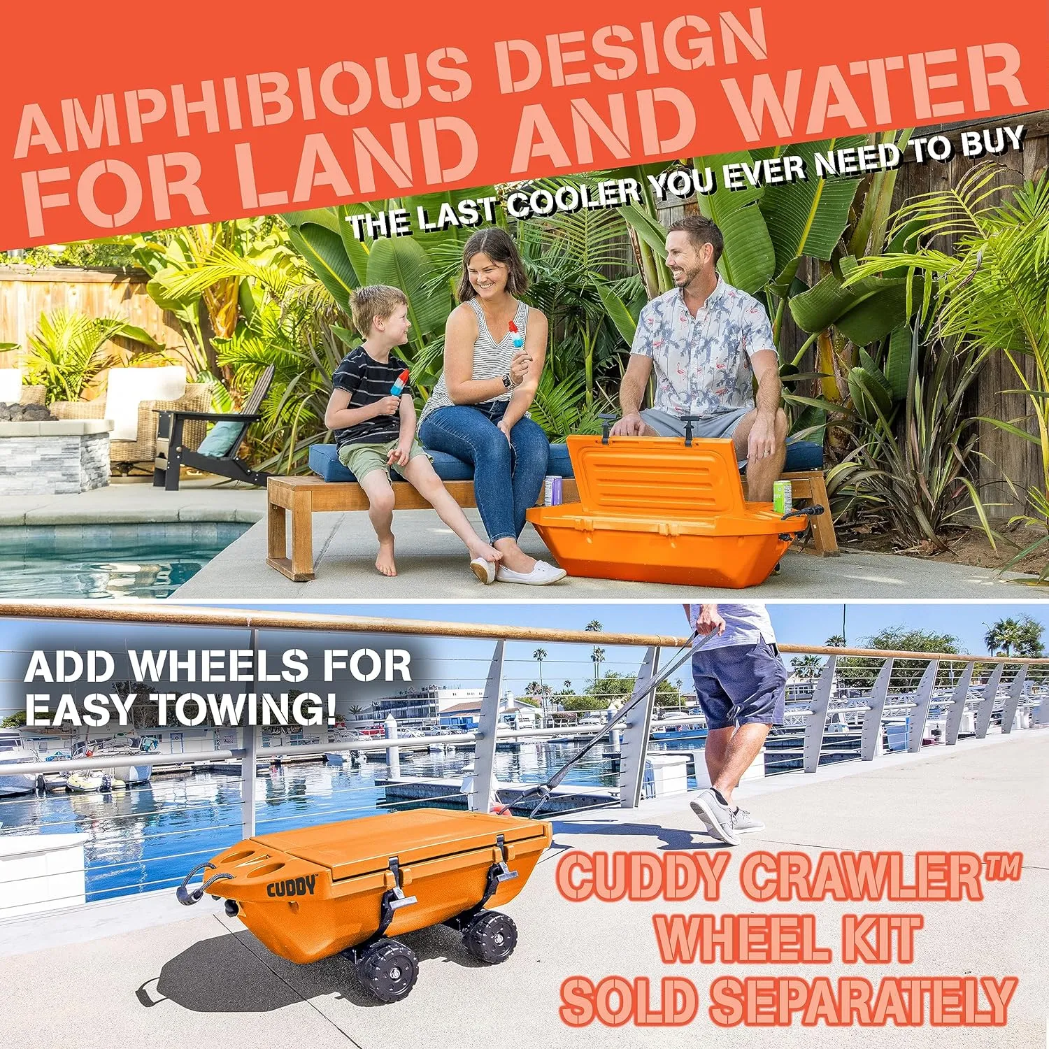 CUDDY Floating Cooler and Dry Storage Vessel for Land & Water  40QT Great for River, Beach, Kayak, Pool, & Lake - Multiple Color Options