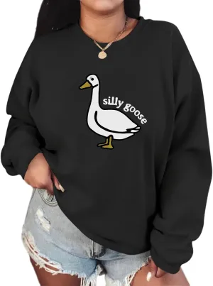 Cute Silly Goose Sweatshirt for Women Teen Girls Duck Letter Graphic Crewneck Long Sleeve Shirt Hoodie Pullover Tops