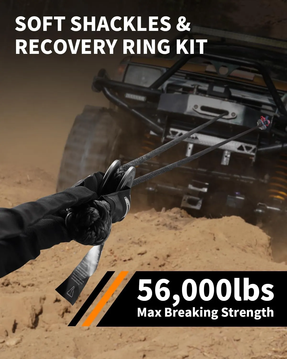 DAYDOOR Synthetic Soft Shackle & Winch Recovery Ring Kit, 2 PCS 1/2'' x 22'' Recovery Soft Shackle(56,000Lbs Breaking Strength), 1 PCS Snatch Recovery Ring for ATV UTV Off-Road Vehicles(Gray Ring)
