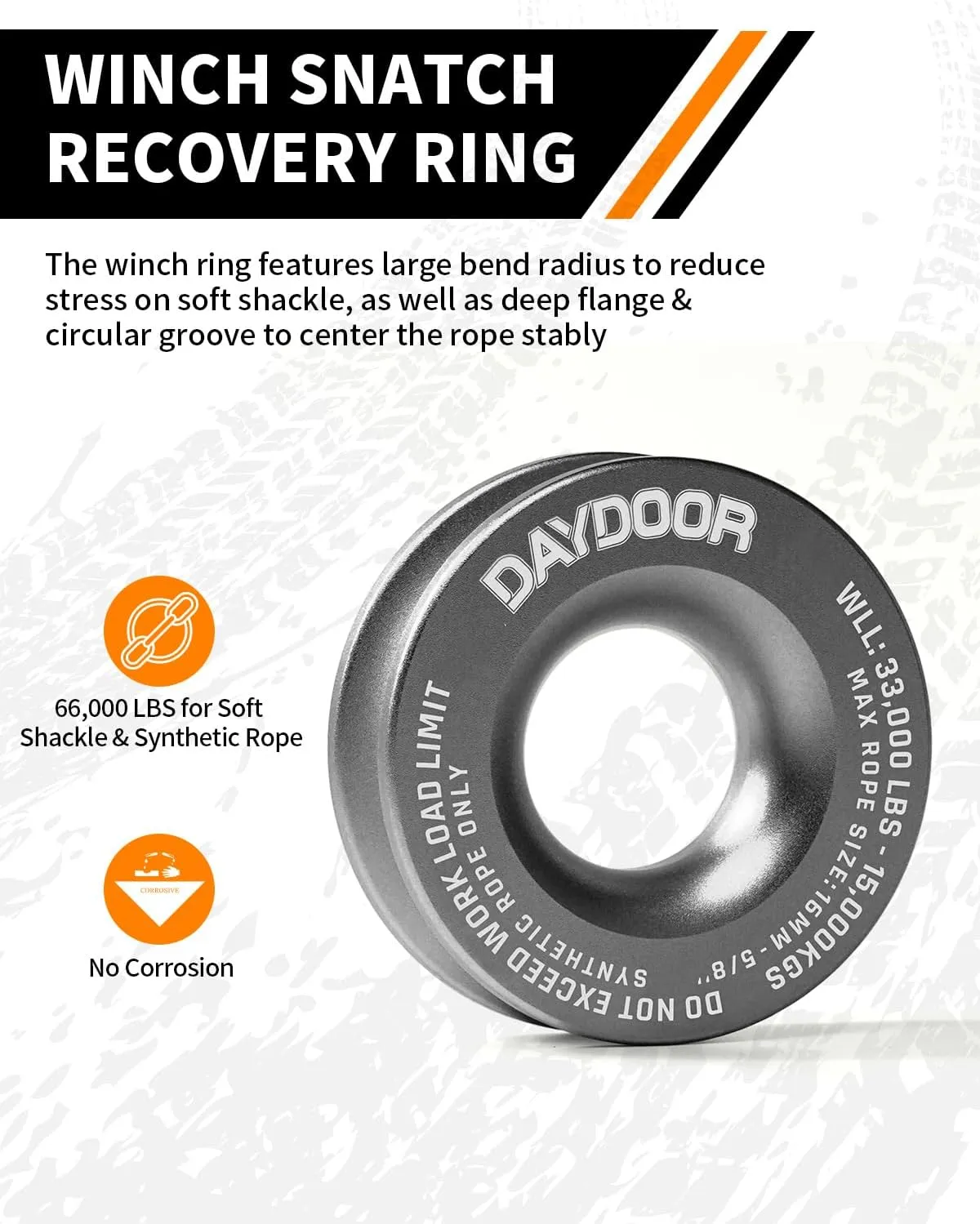 DAYDOOR Synthetic Soft Shackle & Winch Recovery Ring Kit, 2 PCS 1/2'' x 22'' Recovery Soft Shackle(56,000Lbs Breaking Strength), 1 PCS Snatch Recovery Ring for ATV UTV Off-Road Vehicles(Gray Ring)