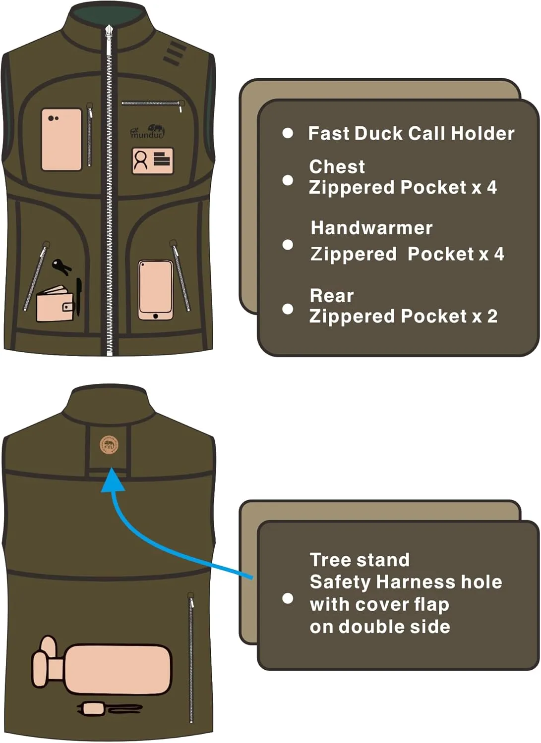 Digital Green Camo and Blaze Camo Orange Hunting Vest Jacket Reversible for Man Windstop Waterproof