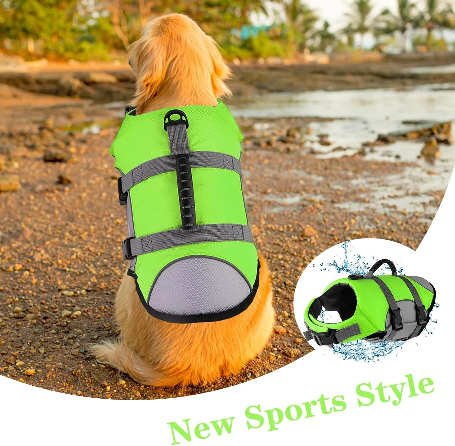 Dog Life Jacket, Reflective Adjustable Dog Life Vest with Rescue Handle for Swimming and Boating, Ripstop Pet Safety Life Preserver for Small, Medium and Large Dogs