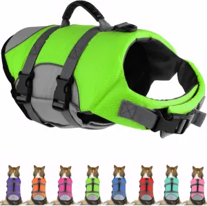 Dog Life Jacket, Reflective Adjustable Dog Life Vest with Rescue Handle for Swimming and Boating, Ripstop Pet Safety Life Preserver for Small, Medium and Large Dogs