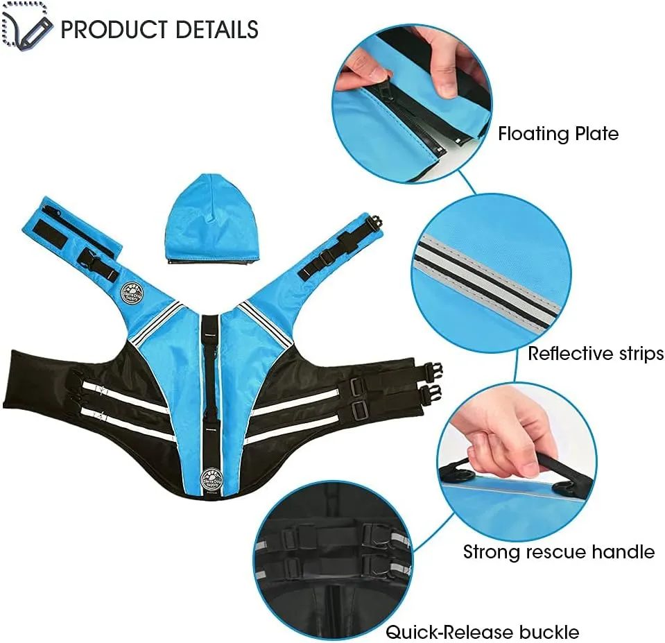Dog Life Jacket, Reflective Dog Life Vest with Removable Neck Float & High Buoyancy for Swimming and Boating, Ripstop Pet Safety Swimsuit Rescue Handle for Small Medium Large Dogs