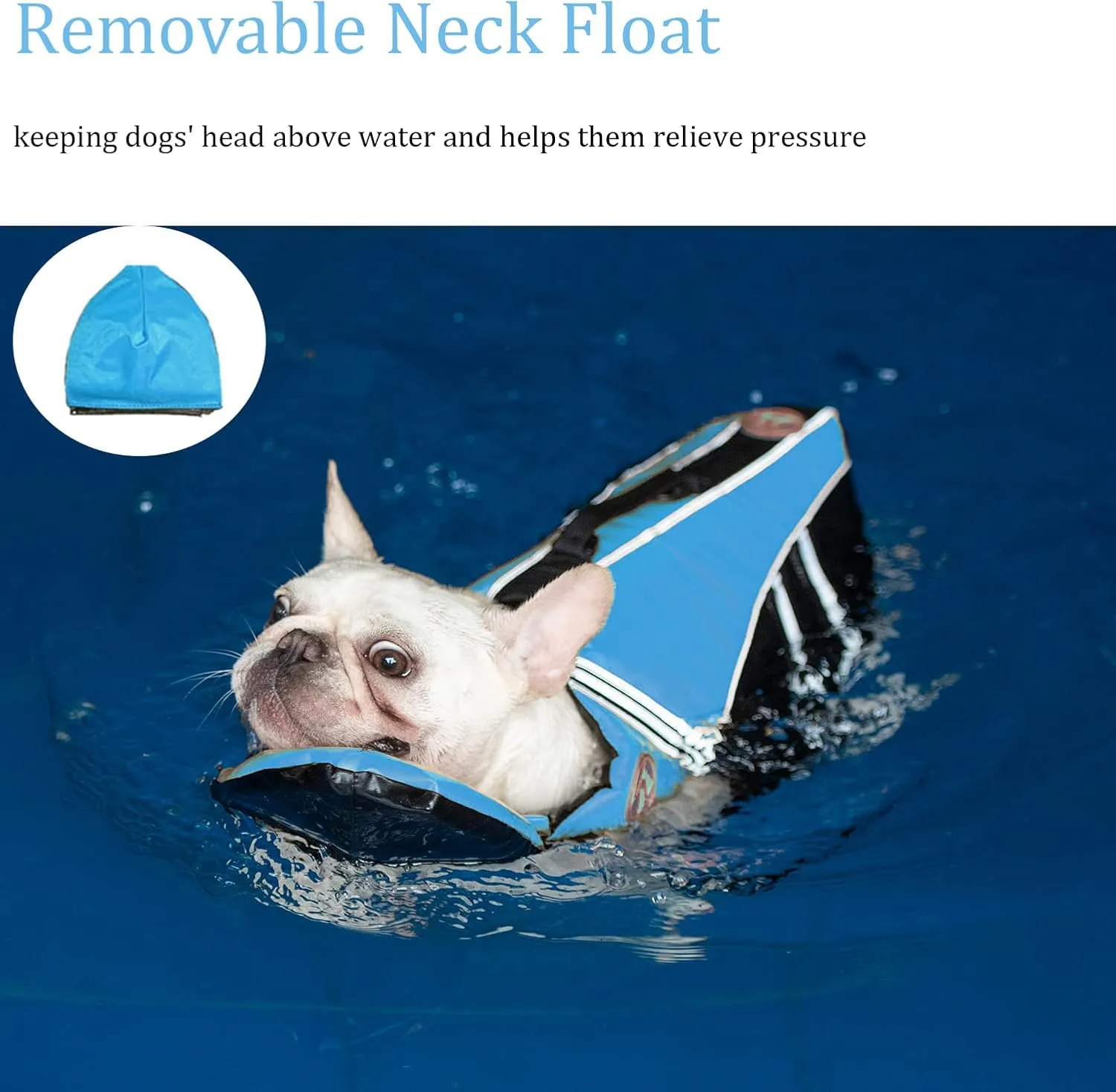 Dog Life Jacket, Reflective Dog Life Vest with Removable Neck Float & High Buoyancy for Swimming and Boating, Ripstop Pet Safety Swimsuit Rescue Handle for Small Medium Large Dogs