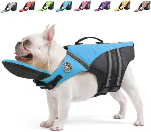 Dog Life Jacket, Reflective Dog Life Vest with Removable Neck Float & High Buoyancy for Swimming and Boating, Ripstop Pet Safety Swimsuit Rescue Handle for Small Medium Large Dogs