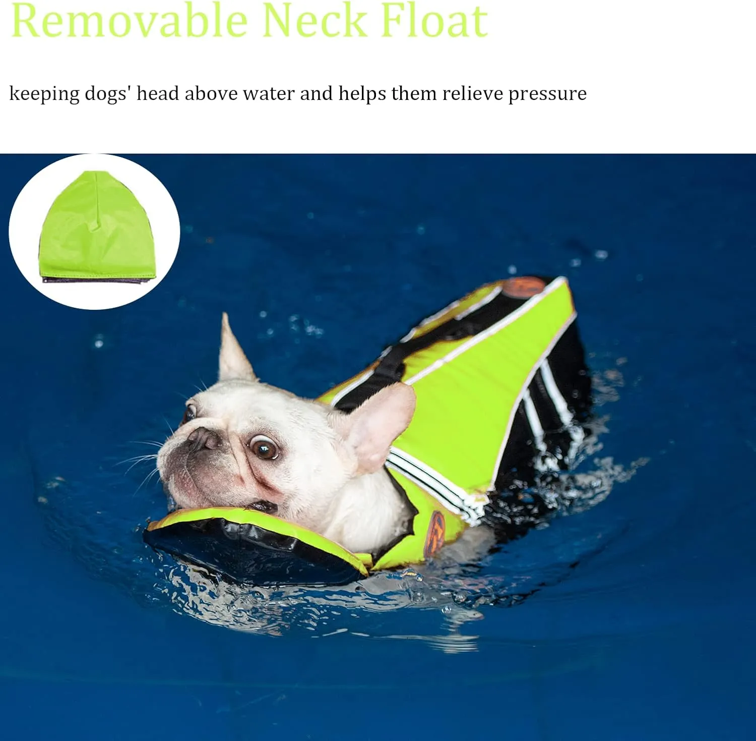 Dog Life Jacket, Reflective Dog Life Vest with Removable Neck Float & High Buoyancy for Swimming and Boating, Ripstop Pet Safety Swimsuit Rescue Handle for Small Medium Large Dogs