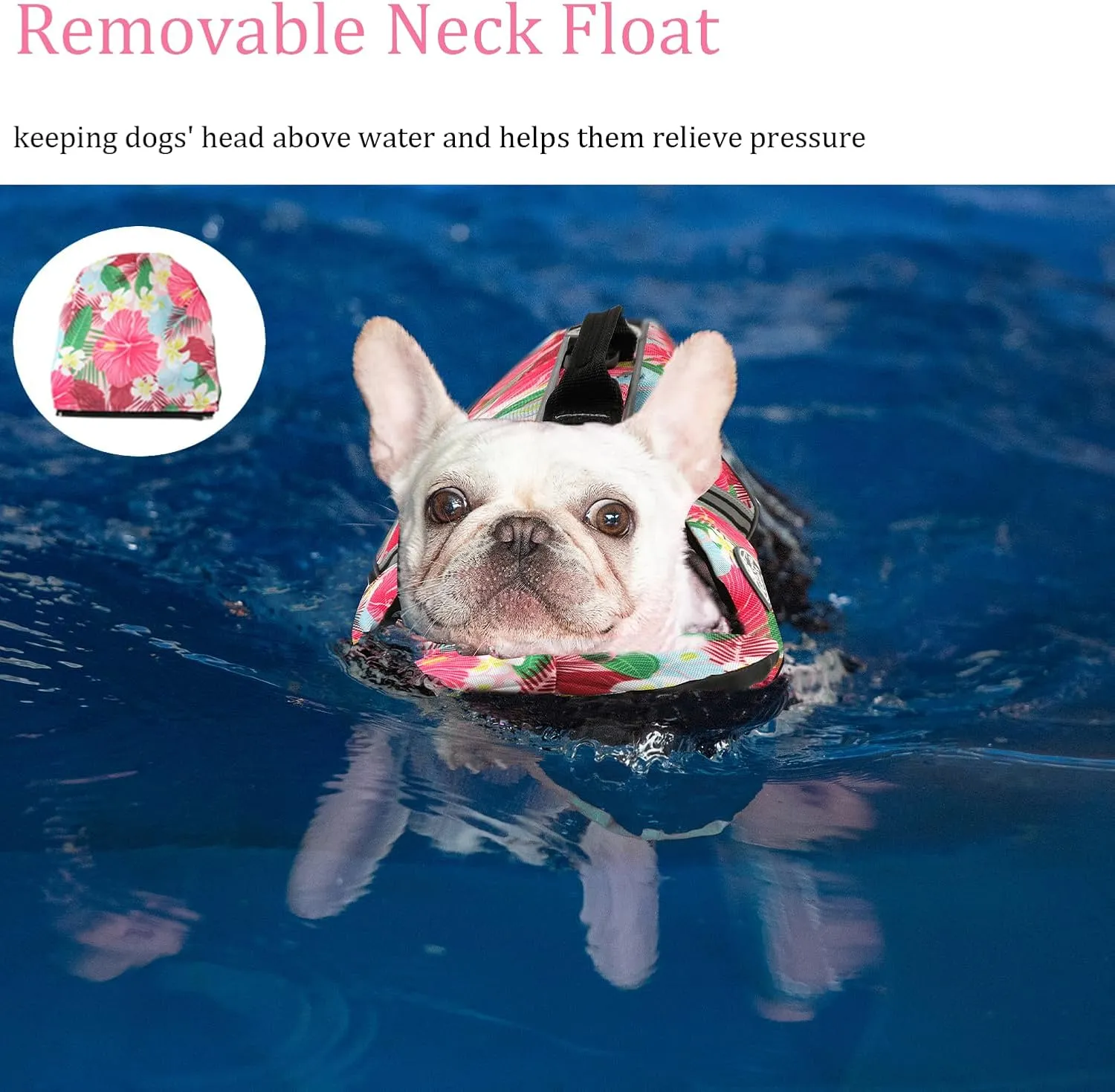 Dog Life Jacket, Reflective Dog Life Vest with Removable Neck Float High Buoyancy for Swimming and Boating, Ripstop Pet Safety Swimsuit Rescue Handle for Small Medium Large Dogs