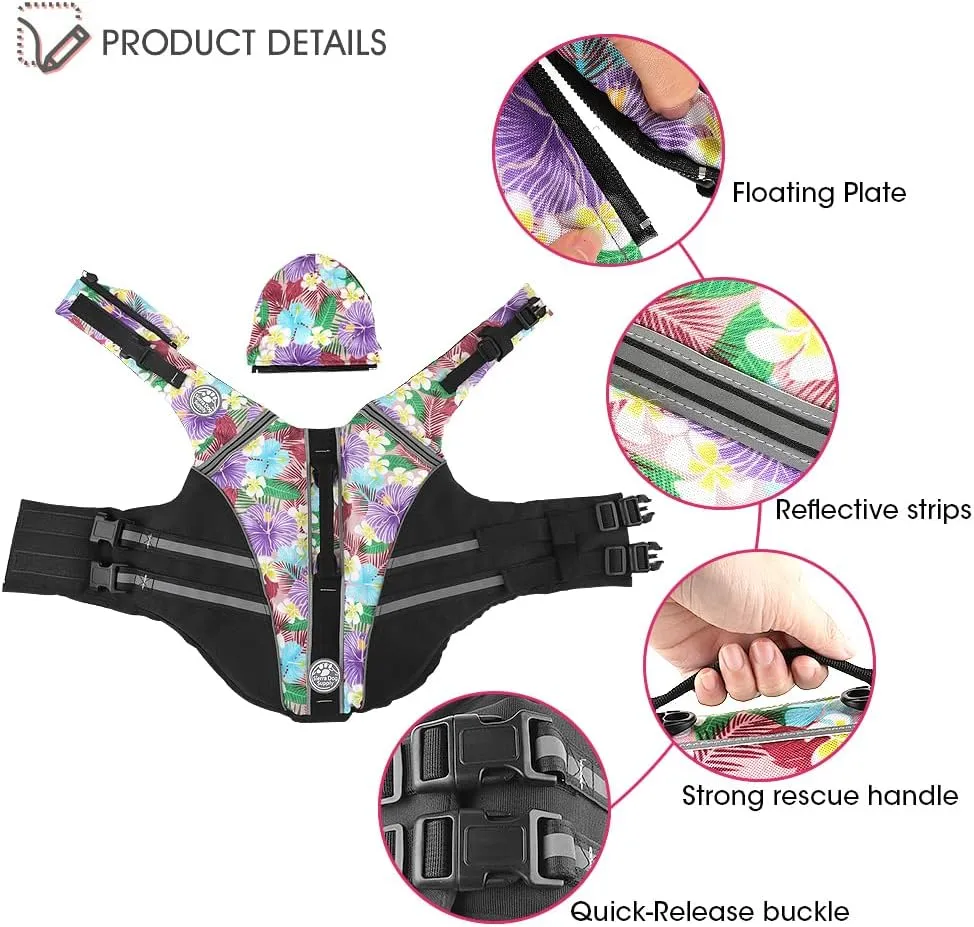 Dog Life Jacket, Reflective Dog Life Vest with Removable Neck Float High Buoyancy for Swimming and Boating, Ripstop Pet Safety Swimsuit Rescue Handle for Small Medium Large Dogs