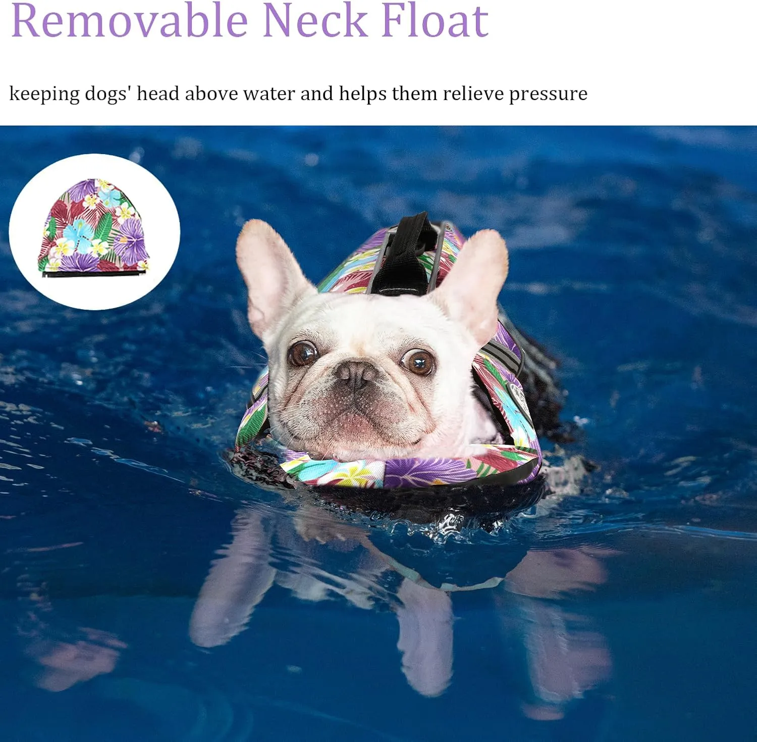Dog Life Jacket, Reflective Dog Life Vest with Removable Neck Float High Buoyancy for Swimming and Boating, Ripstop Pet Safety Swimsuit Rescue Handle for Small Medium Large Dogs