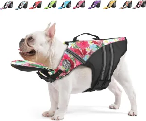Dog Life Jacket, Reflective Dog Life Vest with Removable Neck Float High Buoyancy for Swimming and Boating, Ripstop Pet Safety Swimsuit Rescue Handle for Small Medium Large Dogs