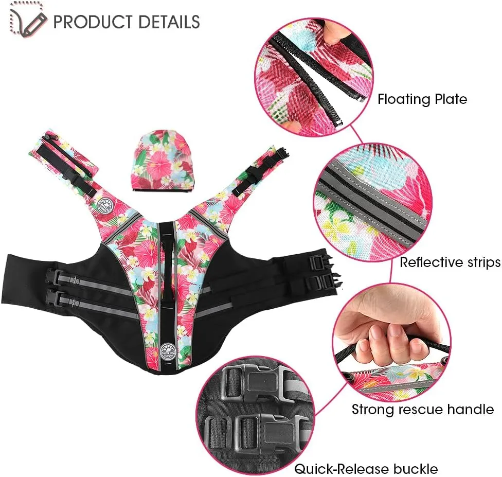Dog Life Jacket, Reflective Dog Life Vest with Removable Neck Float High Buoyancy for Swimming and Boating, Ripstop Pet Safety Swimsuit Rescue Handle for Small Medium Large Dogs
