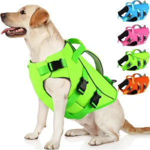 Dogcheer Dog Life Jacket with Double Rescue Handle, Reflective Dog Harness Life Vest for Swimming Boating, Adjustable Puppy Swim Jacket Pet DFD Floating Vest for Small Medium Large Dogs - Green M