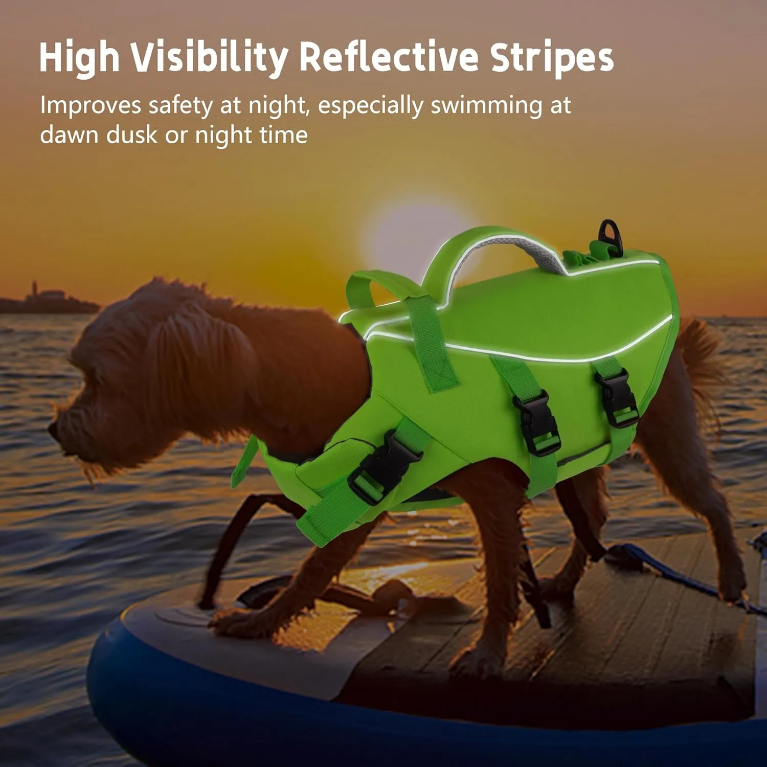 Dogcheer Dog Life Jacket with Double Rescue Handle, Reflective Dog Harness Life Vest for Swimming Boating, Adjustable Puppy Swim Jacket Pet DFD Floating Vest for Small Medium Large Dogs - Green M