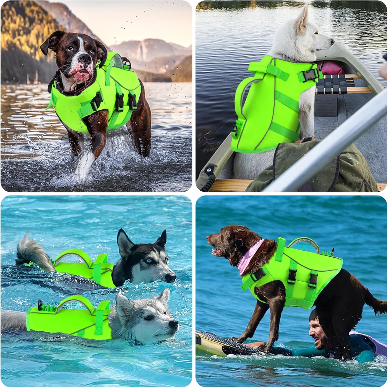 Dogcheer Dog Life Jacket with Double Rescue Handle, Reflective Dog Harness Life Vest for Swimming Boating, Adjustable Puppy Swim Jacket Pet DFD Floating Vest for Small Medium Large Dogs - Green M