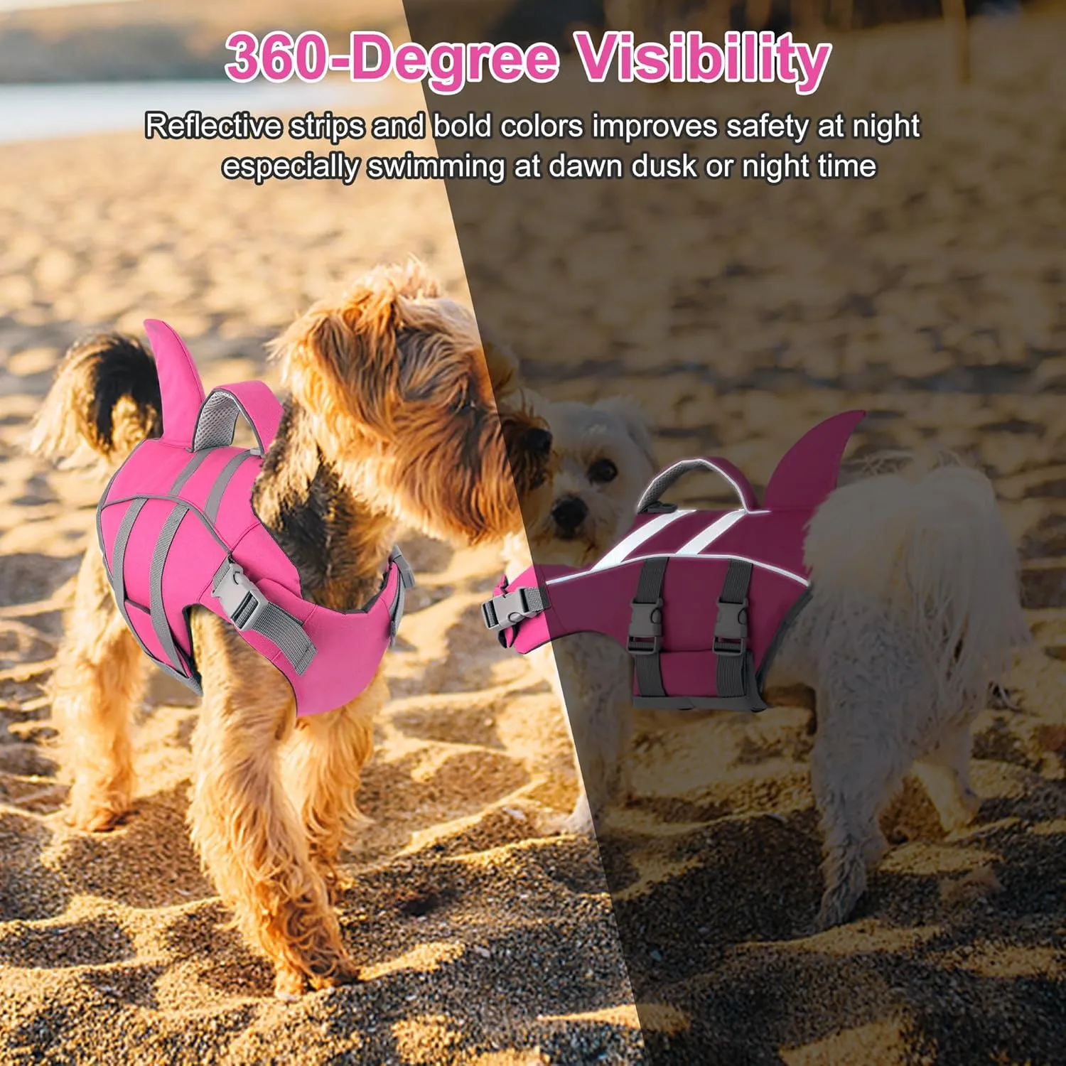 Dogcheer Shark Fin Dog Life Jacket, Adjustable Dog Harness Life Vest for Swimming Boating, Reflective Puppy Swim Vest Pet Flotation Device for Small Medium Large Dogs -Pink, XL