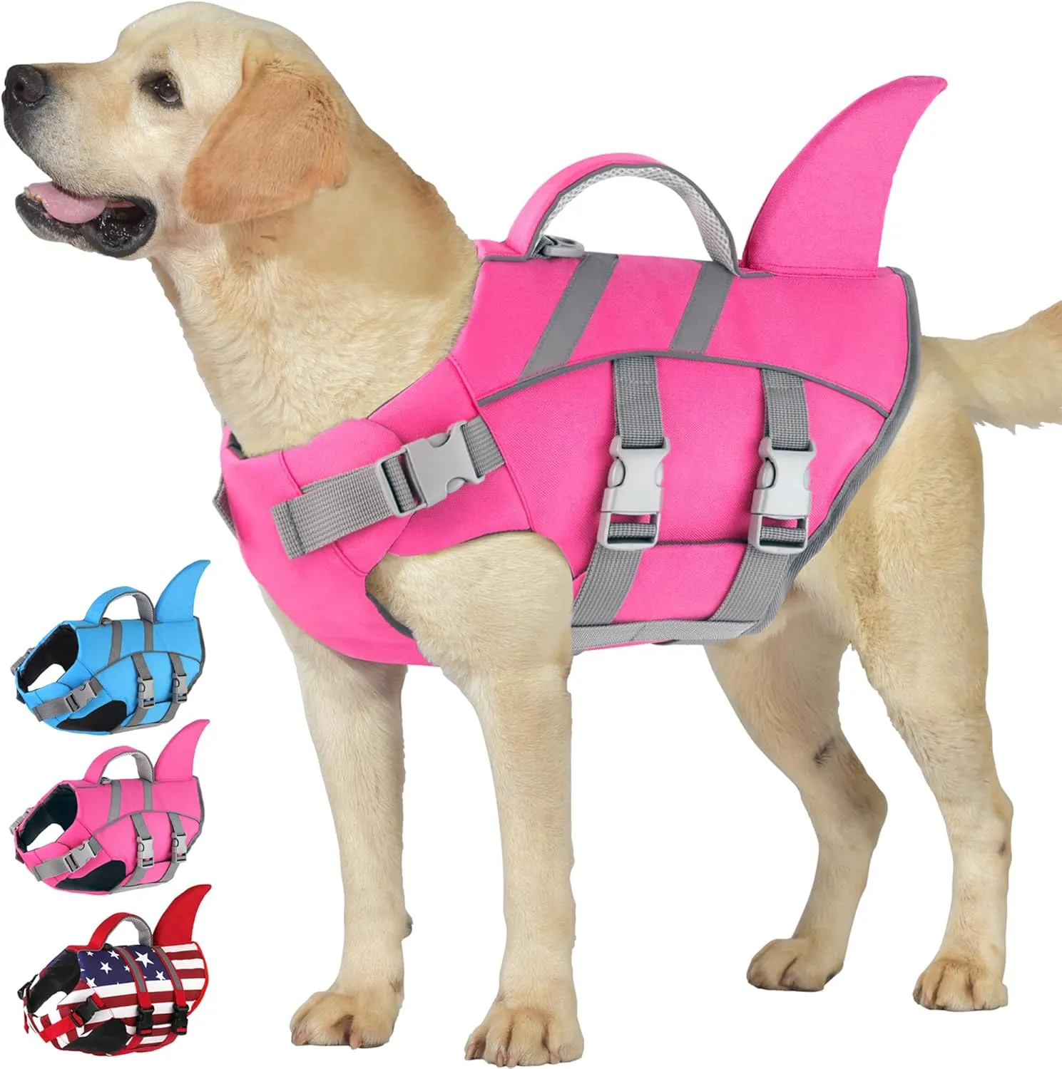 Dogcheer Shark Fin Dog Life Jacket, Adjustable Dog Harness Life Vest for Swimming Boating, Reflective Puppy Swim Vest Pet Flotation Device for Small Medium Large Dogs -Pink, XL