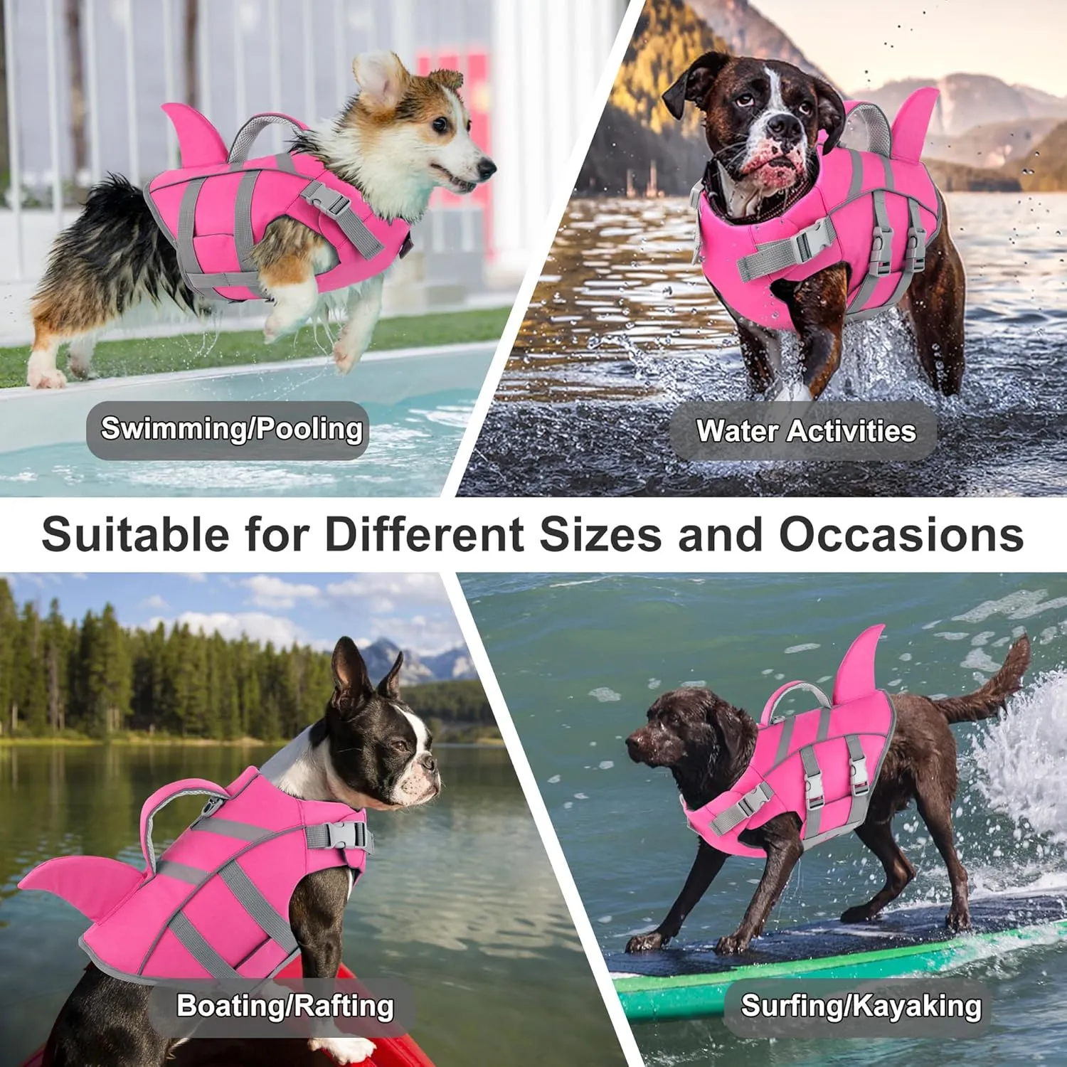 Dogcheer Shark Fin Dog Life Jacket, Adjustable Dog Harness Life Vest for Swimming Boating, Reflective Puppy Swim Vest Pet Flotation Device for Small Medium Large Dogs -Pink, XL