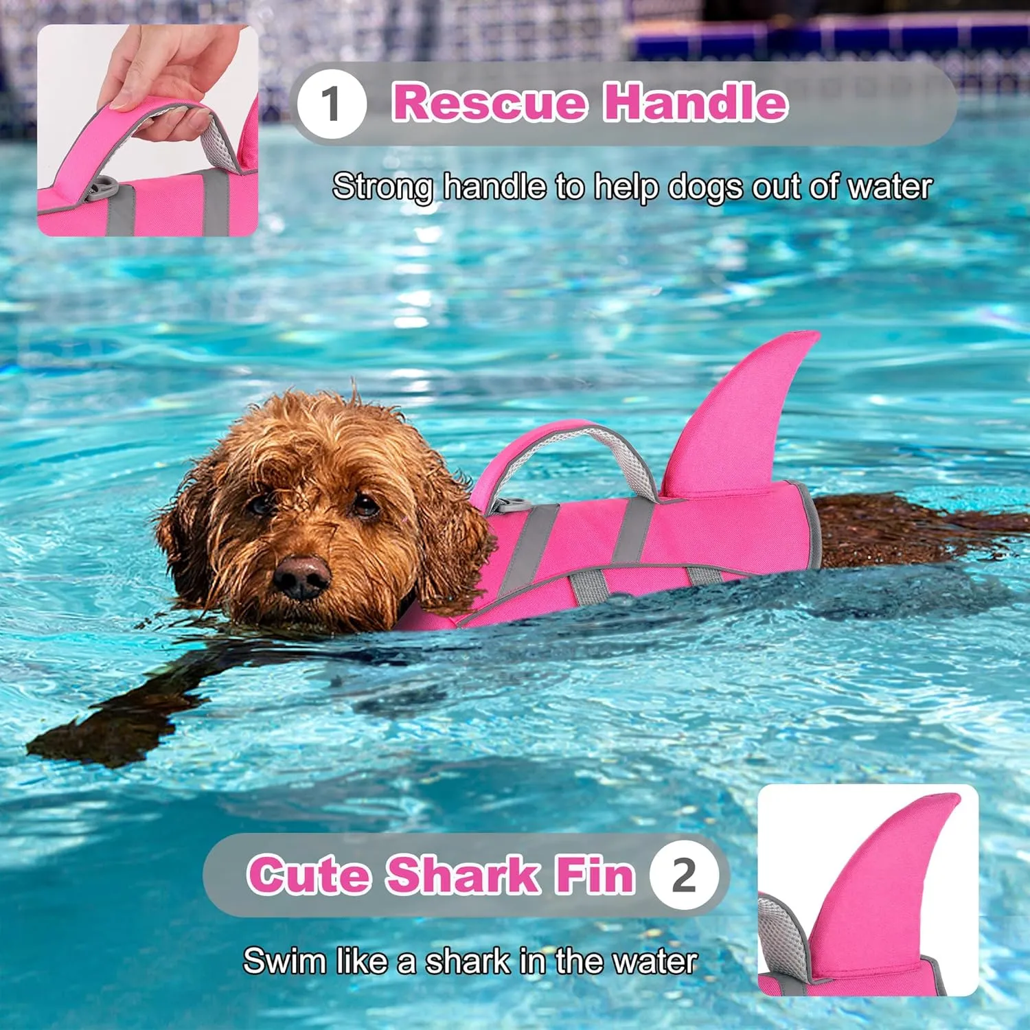 Dogcheer Shark Fin Dog Life Jacket, Adjustable Dog Harness Life Vest for Swimming Boating, Reflective Puppy Swim Vest Pet Flotation Device for Small Medium Large Dogs -Pink, XL