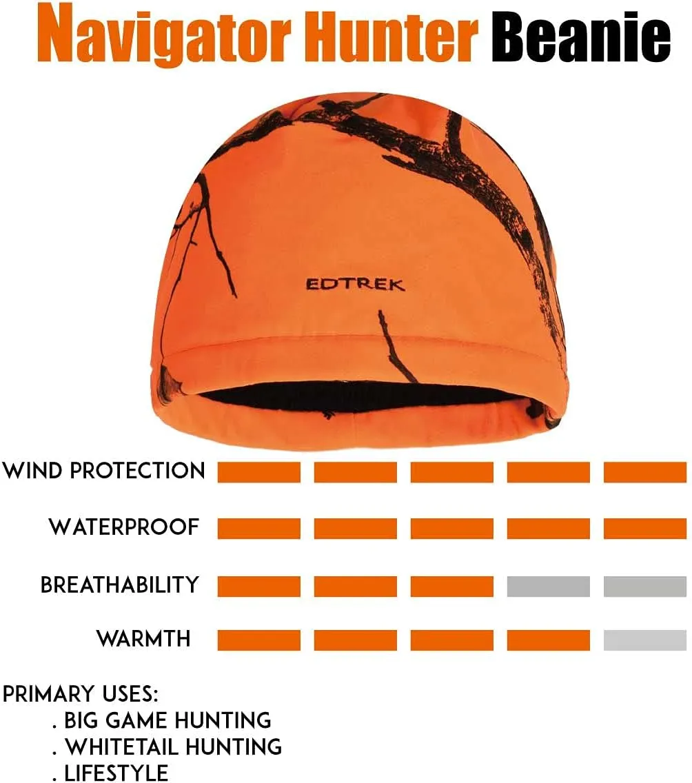 EDTREK Waterproof and Windproof Camo Beanie Hunting Hat - Timber and Blaze Orange Camo Hunter Hat